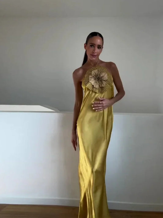 Elegante abito floreale 3d da donna sexy slim fit scollo all'americana senza maniche abiti da sera senza schienale 2025 abiti da donna per feste estive