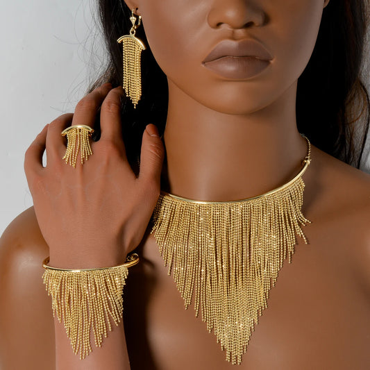 Ensemble de bijoux quatre pièces pour femme, pendentif gland perlé en forme de Y, rétro géométrique, élégant collier pour banquets