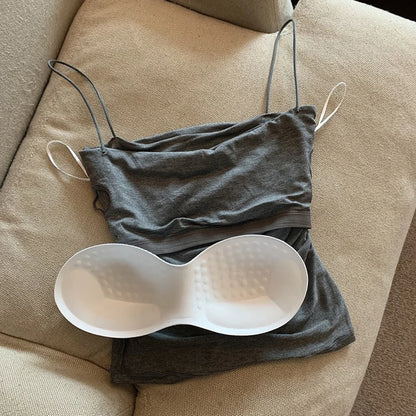 Débardeur d'été sexy pour femme, bretelles spaghetti, sans manches, gilet, caraco, haut de soirée, clubwear, slim, court, noir