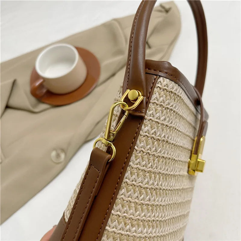 Tendenze moda donna borsa a secchiello di paglia donna estate borse a tracolla tessute a mano borsa per la spesa da donna nuove borse da spiaggia borse