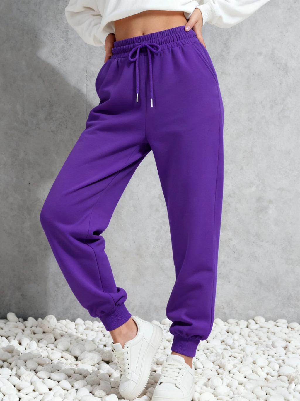 Pantaloni Jogger Invernali da Donna, Pantaloni Sportivi con Tasche, Pantaloni Larghi in Pile, Pantaloni Casual con Vita Elastica, Abbigliamento Sportivo Femminile