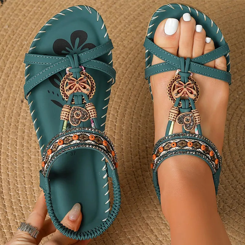 Sandali da donna Sandali estivi stile Boemia Donna Fondo morbido Sandali con tacco basso Scarpe da donna Scarpe antiscivolo Calzature estive