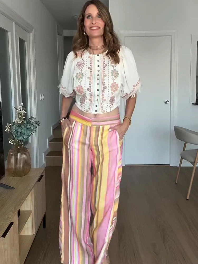 Completo Due Pezzi Estivo 2026 da Donna: Cappotto a Collo Alto con Bottone Singolo e Pantaloni a Gamba Larga, Maniche a Tre Quarti, Coordinato Casual da Ufficio