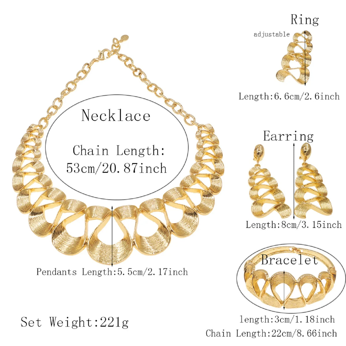 Ensemble de bijoux pour femmes plaqué or motif ondulé mode délicat pendentif collier boucles d'oreilles mariage vacances bijoux cadeaux pour femmes