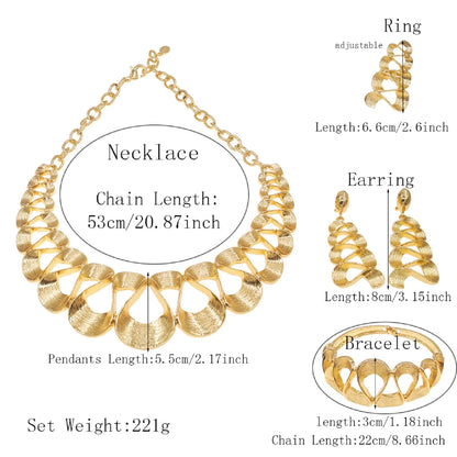 Ensemble de bijoux pour femmes plaqué or motif ondulé mode délicat pendentif collier boucles d'oreilles mariage vacances bijoux cadeaux pour femmes