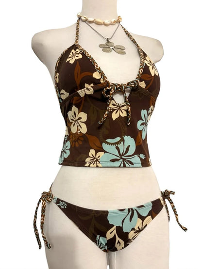 Maillot de bain deux pièces sexy pour femme au motif floral rétro, style décontracté pour la plage, nouvelle collection printemps-été 2026