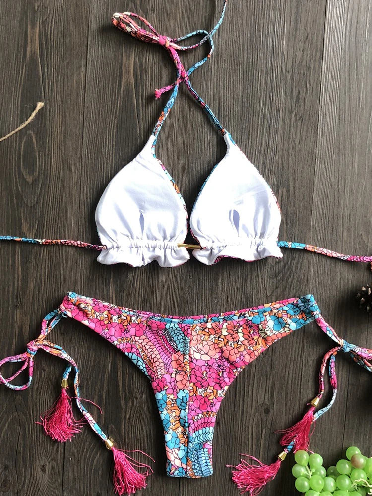 2022 Sexy Bikini Blumenmuster Bademode String Bikini Set Push-Up Badeanzug Bikinis Damen Biquini Strand Badeanzug Damen
