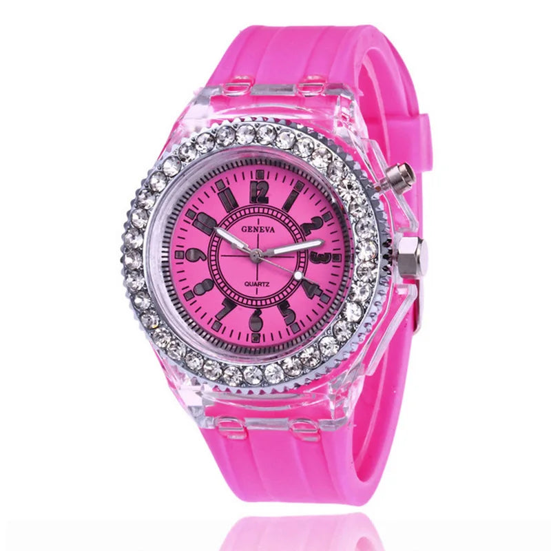 led Flash Orologio luminoso Tendenze della personalità studenti amanti gelatine donna orologi da uomo 7 colori luce Orologio da polso bayan kol saati