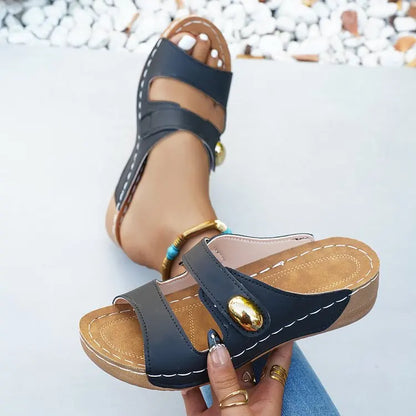 Sandales décontractées d'été pour femme à talon, chaussures compensées basses pour femme, chaussons d'intérieur et d'extérieur, chaussures d'été à talon