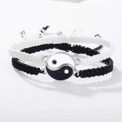 1 set di 2 semplici braccialetti di regolazione telescopica intrecciata in corda Yin e Yang in bianco e nero Tai Chi Bagua per uomini e donne