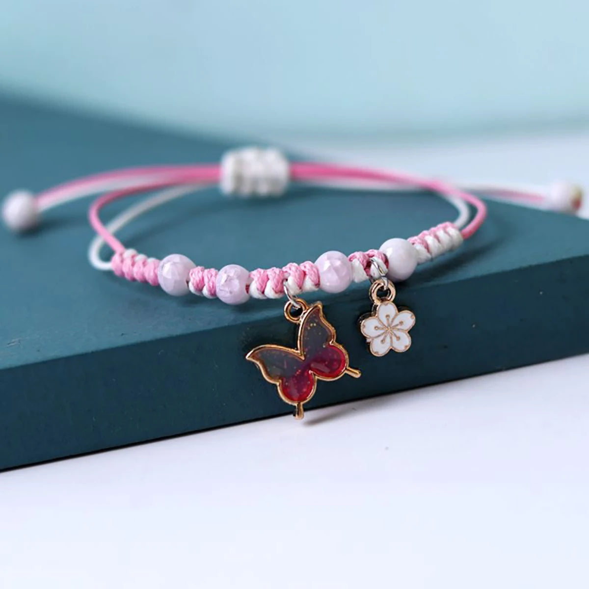 Braccialetti di fiori di farfalla della Boemia per le donne Ragazze fatti a mano viola blu rosa perline braccialetto a catena di corda intrecciata braccialetti regalo BFF