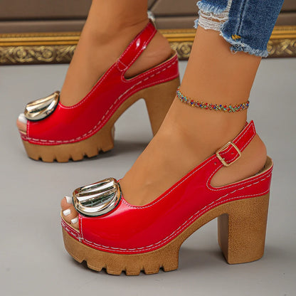 Estate nuove donne moda metallo sandali col tacco alto gladiatore casual versatile bocca di pesce sandali romani tacchi alti scarpe da donna