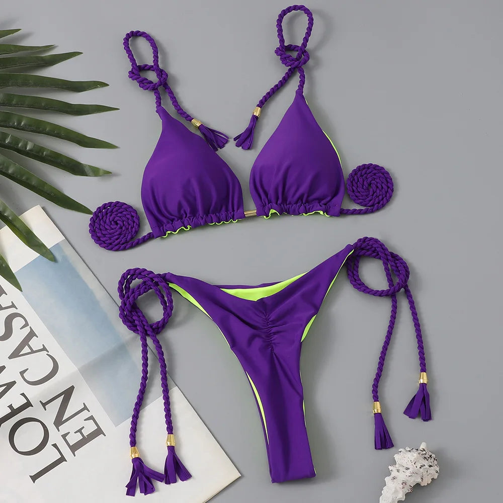 Costume da bagno donna bikini set bikini sexy con coulisse costumi da bagno leopardo due pezzi costume da bagno costume da bagno bikini con lacci biquinis