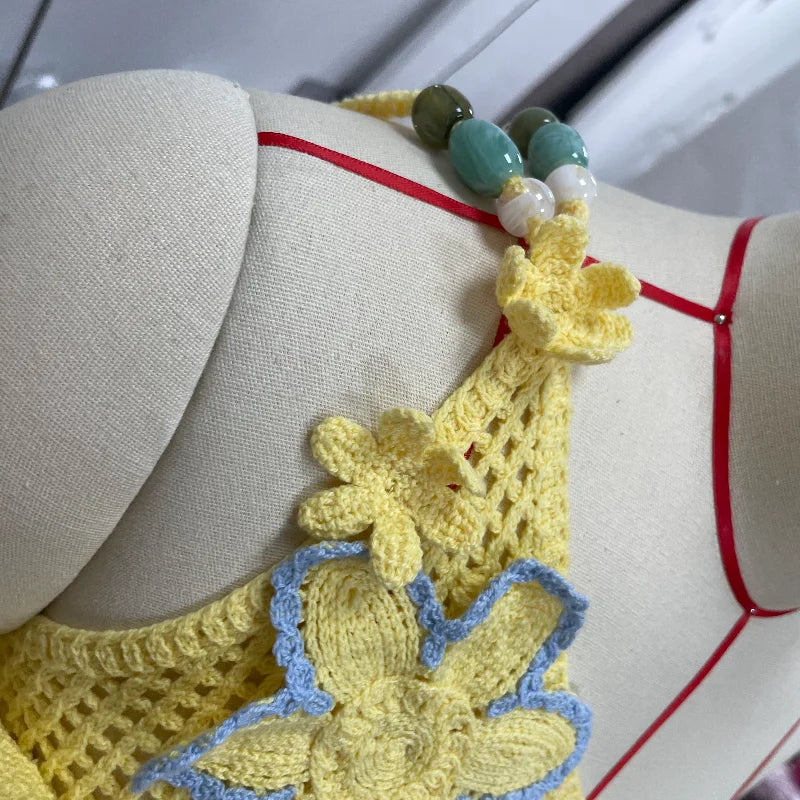 Set di gonne superiori con corsetto da spiaggia lavorato a maglia Set di gonne divise con reggiseno senza maniche con scollo all'americana 3D senza schienale Abiti da donna 2 pezzi Abiti primaverili