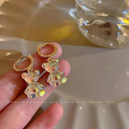 Orecchini pendenti a forma di orsetto con zirconi brillanti in rame dorato |   Nuovi Gioielli Trendy per Feste e Matrimoni |   Regalo Perfetto per Ragazze