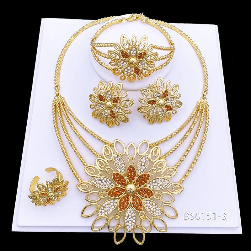 Luxury Big Jewelry Set Fashion Statement Wedding Jewelry Large Pendant Necklace Earring Set For Women Summer Beach Party Gift
