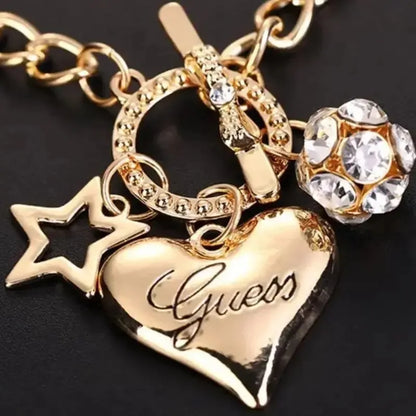 Bracciale con sfera di fuoco con stella di Halloween con ciondolo a forma di cuore grande per le donne, perla d'imitazione, chiusura con ciondolo carino, gioielli con braccialetto da donna