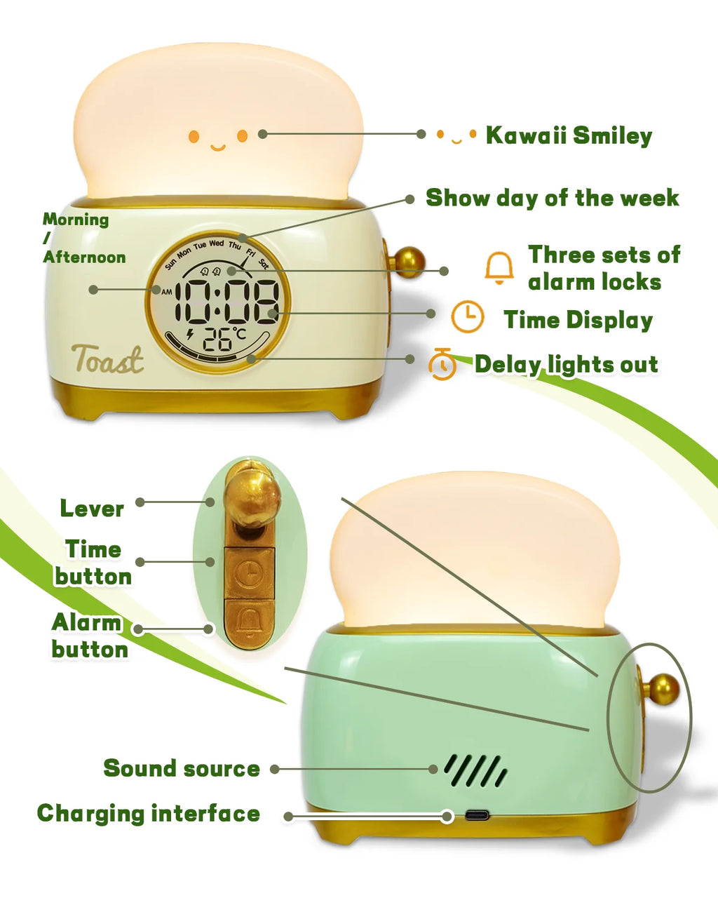 Sveglia per bambini Luce notturna a LED Orologio digitale Scarpe da ginnastica per il sonno dei bambini per la casa Camera da letto Comodino Display della temperatura carino Reloj