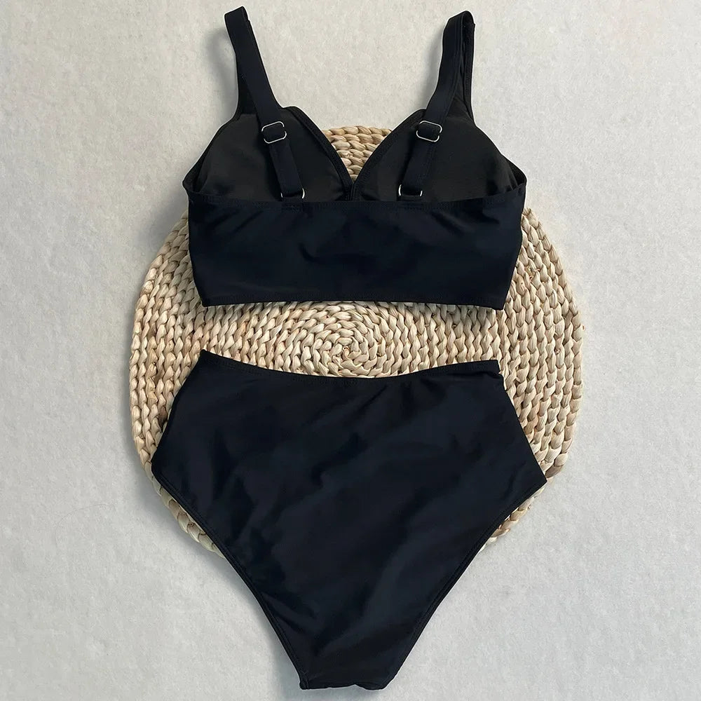 swimsuit ladies Women's High Waist  Bikini Sets Sporty Two Piece Swimsuits Solid Colors High Cut Bathing Suits Women Bikini Sets