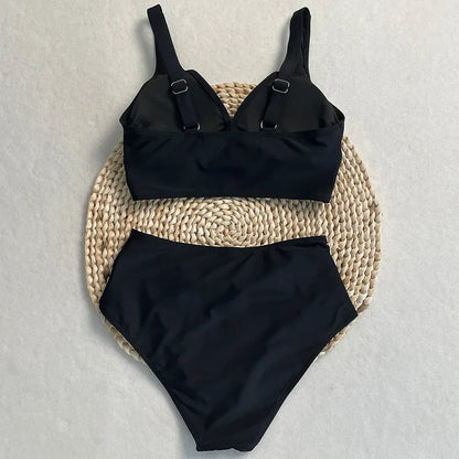 swimsuit ladies Women's High Waist  Bikini Sets Sporty Two Piece Swimsuits Solid Colors High Cut Bathing Suits Women Bikini Sets