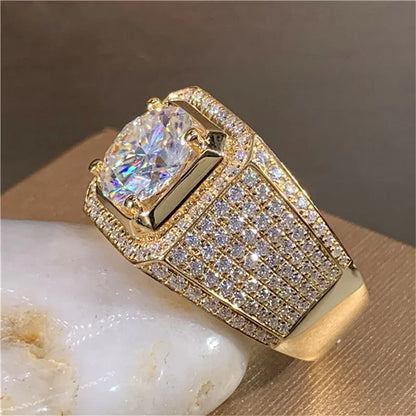 Solitario 14K Oro Maschio 2ct Lab Diamante Moissanite Anello in argento sterling 925 Gioielli Festa Fedi nuziali Anelli per uomo