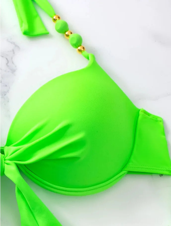 Costume da bagno bikini push-up halter stampato 2026 da donna, sexy, con spalline, per il mare e la piscina