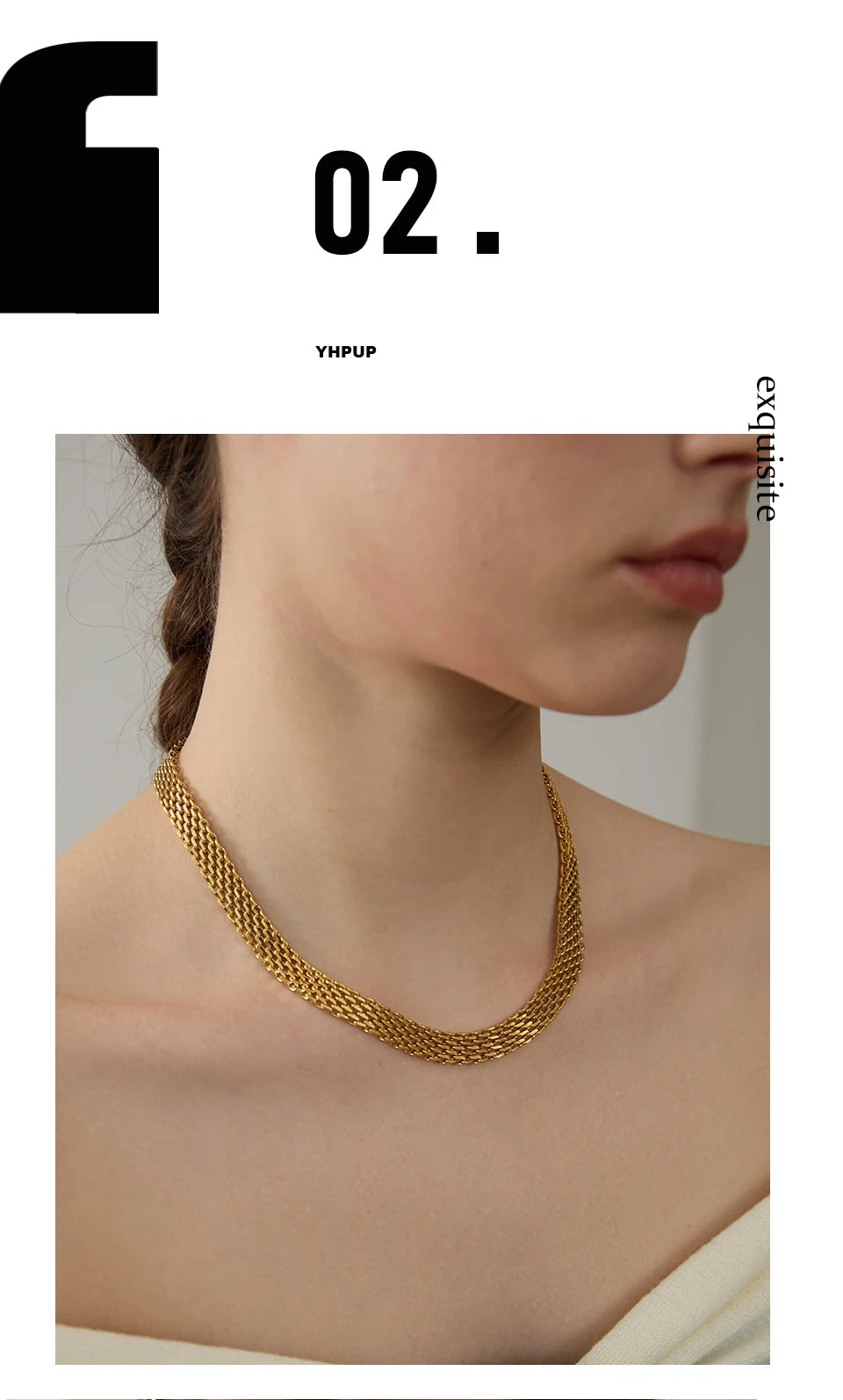 Yhpup Collana a collo largo con catena cubana in metallo impermeabile in acciaio inossidabile Colore oro argento Regalo di gioielli con texture alla moda
