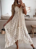 Abito lungo da donna senza maniche in pizzo sexy per le vacanze al mare alla moda estiva con scollo a V scava fuori abiti eleganti larghi