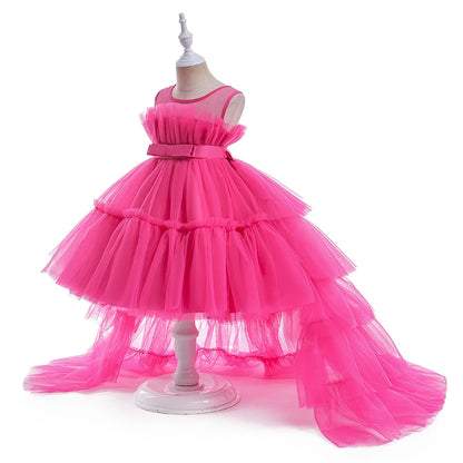 Robes d'été pour bébés filles, demoiselles d'honneur, baptême, tulle, traîne, robe de princesse de mariage, anniversaire, robe de première communion pour filles, avec nœud.