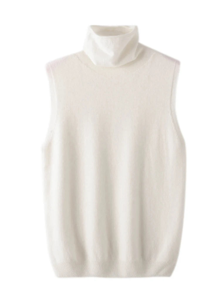 Donna 100% lana merino pullover senza maniche maglione a collo alto gilet maglieria di lana primavera autunno inverno gilet moda top