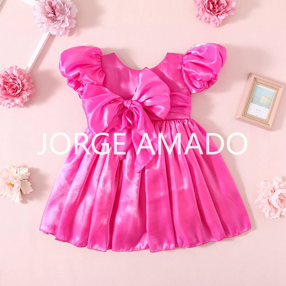 Completi Estivi Coordinati per Gemelle, Body a Maniche Corte con Grande Fiocco, Abiti Principessa con Schiena Scoperta, Abbigliamento per Bambine H0404