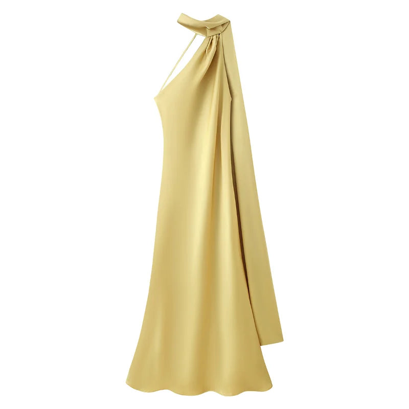 Elegante Abito Lungo da Festa in Raso con Nastro, Vestito Femminile Senza Maniche con Schiena Scoperta, Abiti Chic da Sera Primavera-Estate 2026