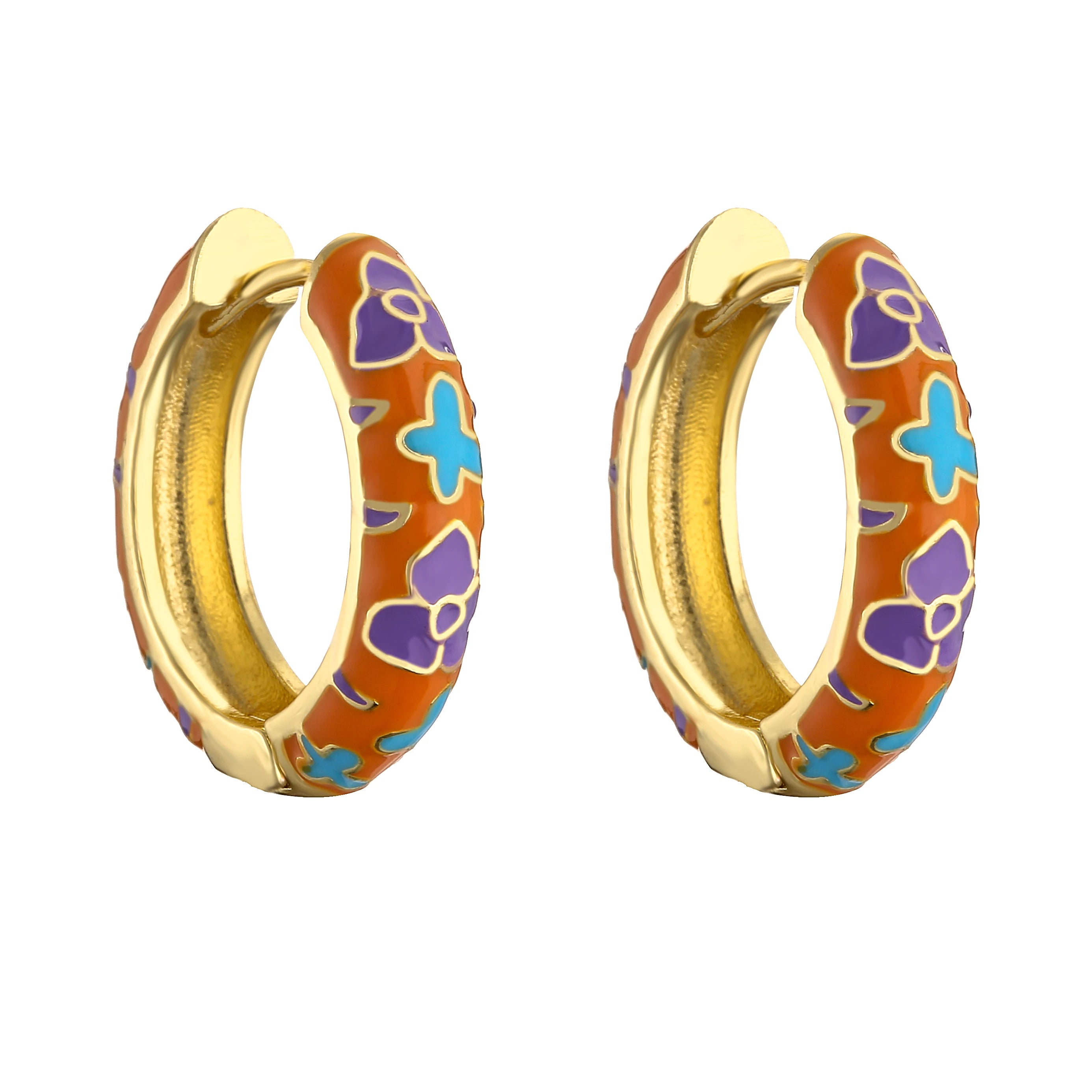 HECHENG, Orecchini a cerchio piccoli con fiori smaltati vintage Dichiarazione geometrica alla moda Cerchio rotondo Huggie Orecchino Gioielli di moda Brincos