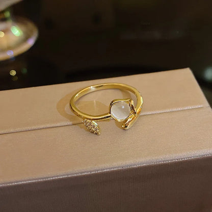 Anelli di apertura del fiore di zircone di lusso per le donne Cubic Zirconia Rosa Fiore di ciliegio Tulipano Anello da dito regolabile Gioielli da sposa