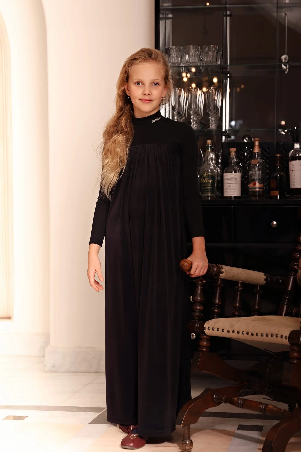 Pigiama in velluto nero per bambini AW 2026 del Mali con ricami, abbinato per sorella, abbigliamento da casa, abiti da dormire, outfit per le vacanze