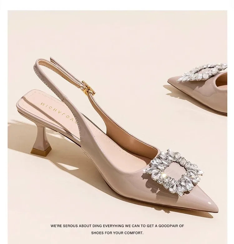 Damen Sandalen Sommer Damenschuhe Neu Spitze Zehenpartie Flache Schuhe Nude Rosa Diamanten Niedriger Absatz Slingback Schuhe Elegante Damenschuhe