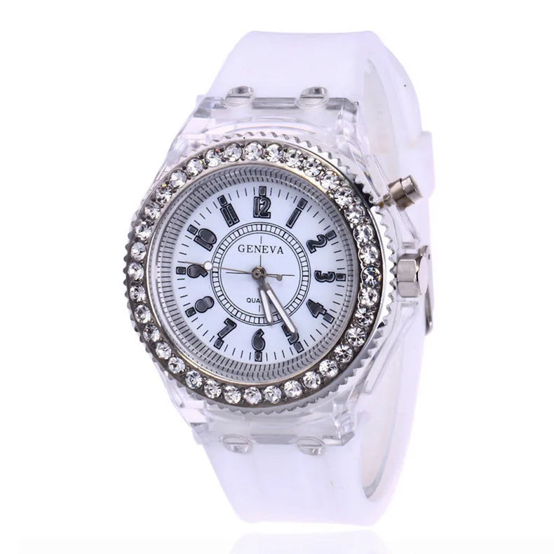 led Flash Orologio luminoso Tendenze della personalità studenti amanti gelatine donna orologi da uomo 7 colori luce Orologio da polso bayan kol saati