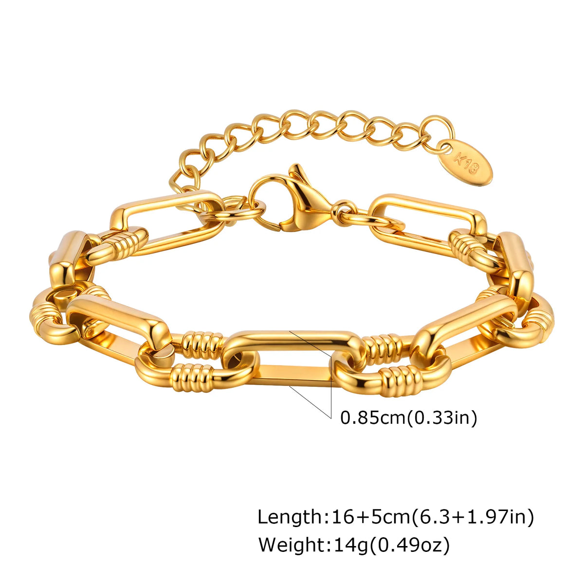 Braccialetti a ginocchiera robusti e audace da donna, bracciale a catena a maglie con fibbia OT in acciaio inossidabile placcato oro senza appannamento