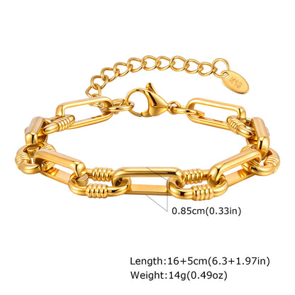 Braccialetti a ginocchiera robusti e audace da donna, bracciale a catena a maglie con fibbia OT in acciaio inossidabile placcato oro senza appannamento