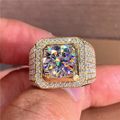 Solitario 14K Oro Maschio 2ct Lab Diamante Moissanite Anello in argento sterling 925 Gioielli Festa Fedi nuziali Anelli per uomo