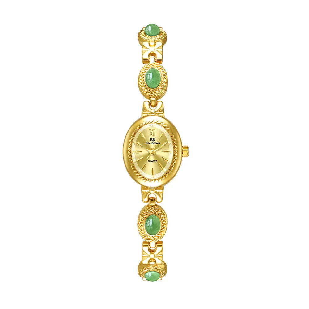 Orologio da donna elegante Bracciale in giada Orologio piccolo Orologi al quarzo moda Orologio da polso dorato di lusso Regali per le donne Marchio originale