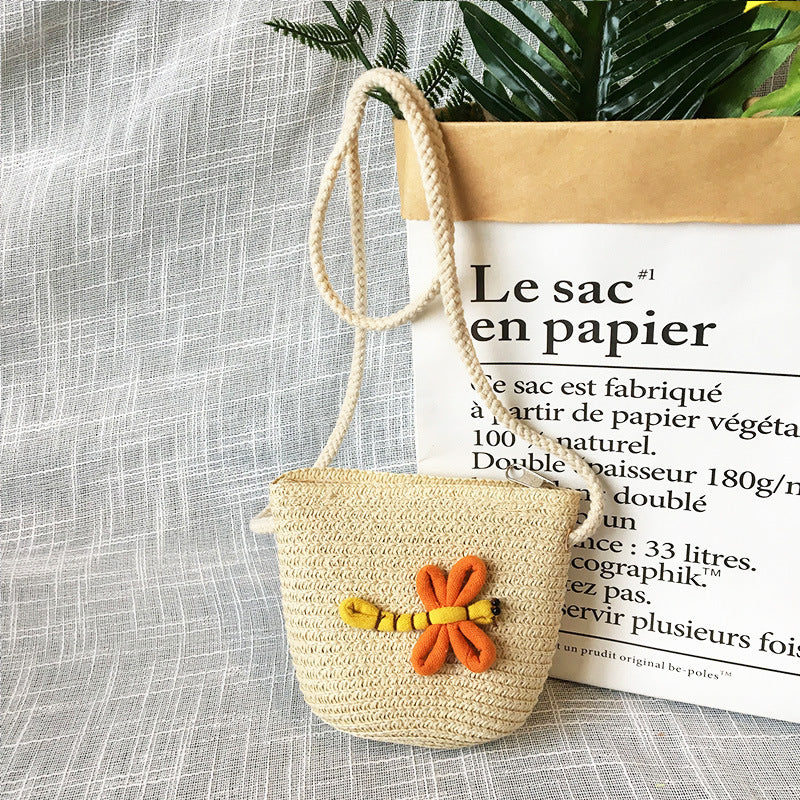 Borsa a tracolla in tessuto di paglia per bambini estivi belle ragazze borse portamonete piccole borse a tracolla per bambini Mini portafoglio principessa