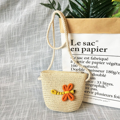 Borsa a tracolla in tessuto di paglia per bambini estivi belle ragazze borse portamonete piccole borse a tracolla per bambini Mini portafoglio principessa