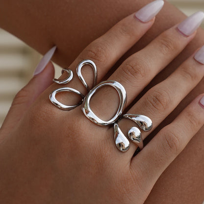 Ensemble de bagues occidentales pour femmes, rondes, ajourées, à la mode, haute joaillerie, réglables, cadeau de vacances, plaqué or 18 carats