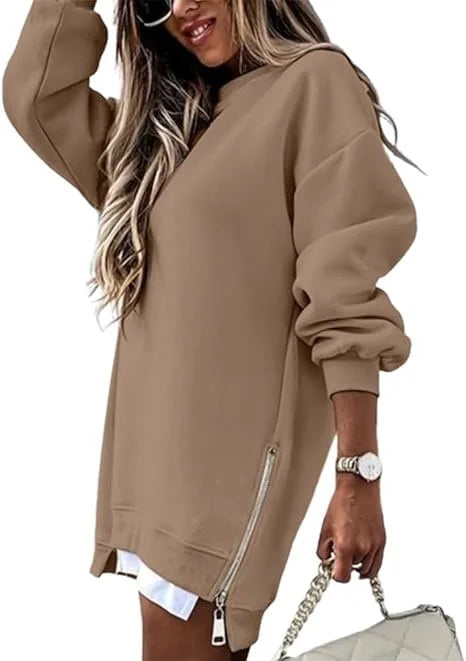 Camicette in felpa autunno inverno per donna nuove felpe con cerniera ampia a maniche lunghe top moda casual abbigliamento sportivo solido da donna