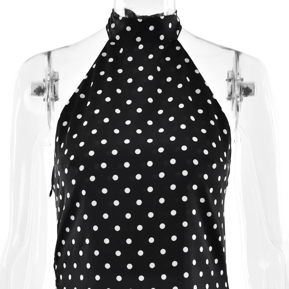 Tuularose Abito a pois alla moda Abito vintage a vita alta senza maniche con scollo senza schienale Abito con lacci Abiti da donna di lusso per feste sexy Y2k