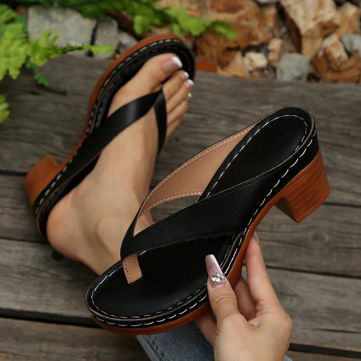 Sandales d'été pour femmes de haute qualité, nouvelle mode, couleur unie, bout ouvert, talons hauts, décontractées, tongs de plage, Zapatos Mujer