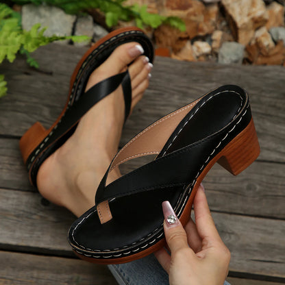 Sandales d'été pour femmes de haute qualité, nouvelle mode, couleur unie, bout ouvert, talons hauts, décontractées, tongs de plage, Zapatos Mujer