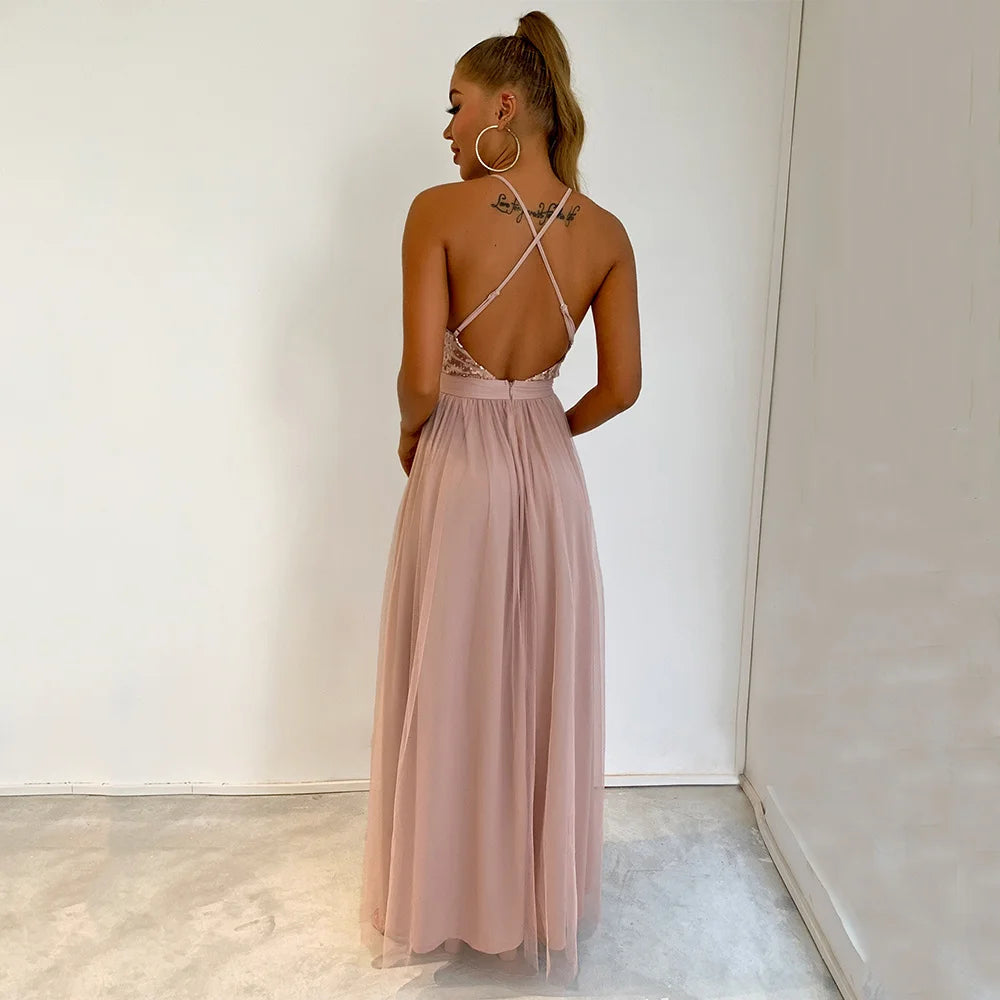 Sexy slip senza schienale Corsetto con paillettes maxi abito estivo da donna maglia lunga aderente rosso abito da festa di Natale abiti da sera da damigella d'onore