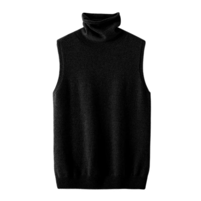Donna 100% lana merino pullover senza maniche maglione a collo alto gilet maglieria di lana primavera autunno inverno gilet moda top